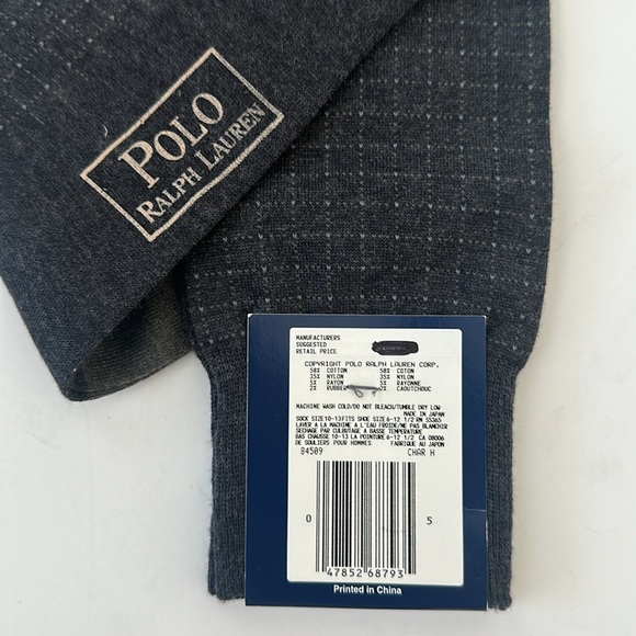 POLO Ralph Lauren Cotton Blend Dark Grey Checkerd Socks NWT - Picture 5 of 6
